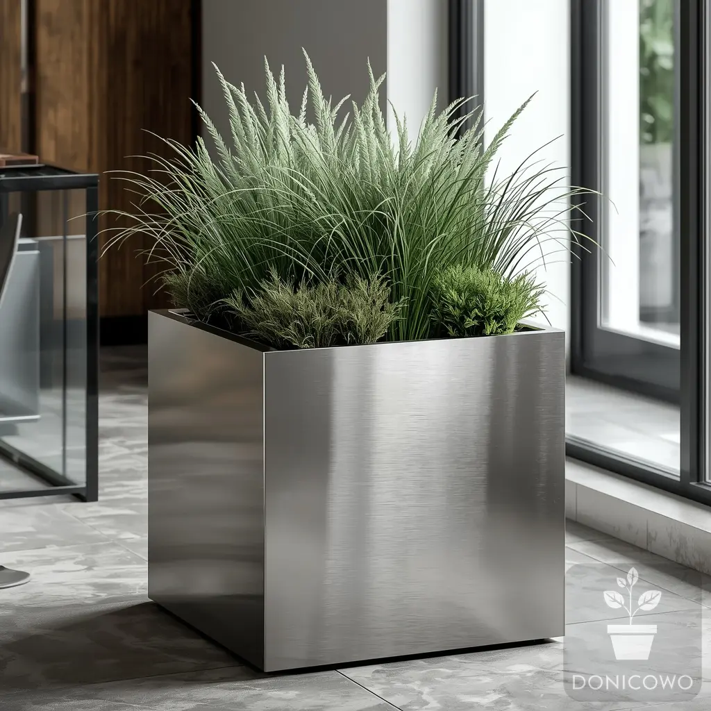 Donica kwadratowa ze stali nierdzewnej szczotkowanej inox