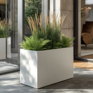 Donica prostokątna biała metalowa do ogrodu i wnętrz