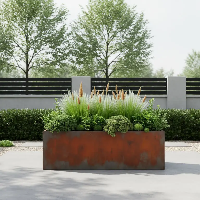 Donica prostokątna Corten – nowoczesna donica ogrodowa z rdzawej stali