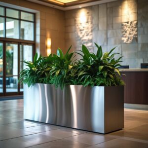 Donica prostokątna ze stali szczotkowanej – elegancka donica metalowa do wnętrz i ogrodów