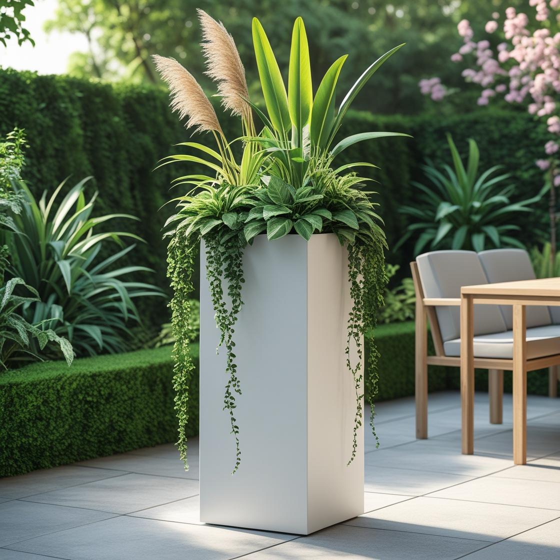 Biała donica Slim metalowa prostokątna do ogrodu i tarasu