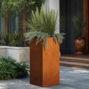 Donica prostokątna Corten Slim – wysoka donica z cortenu do ogrodu