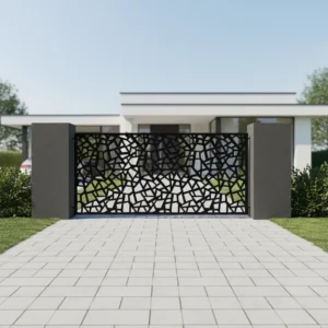 Panel ogrodzeniowy Rozbite Szkło – nowoczesny metalowy wzór inspirowany popękaną taflą szkła.