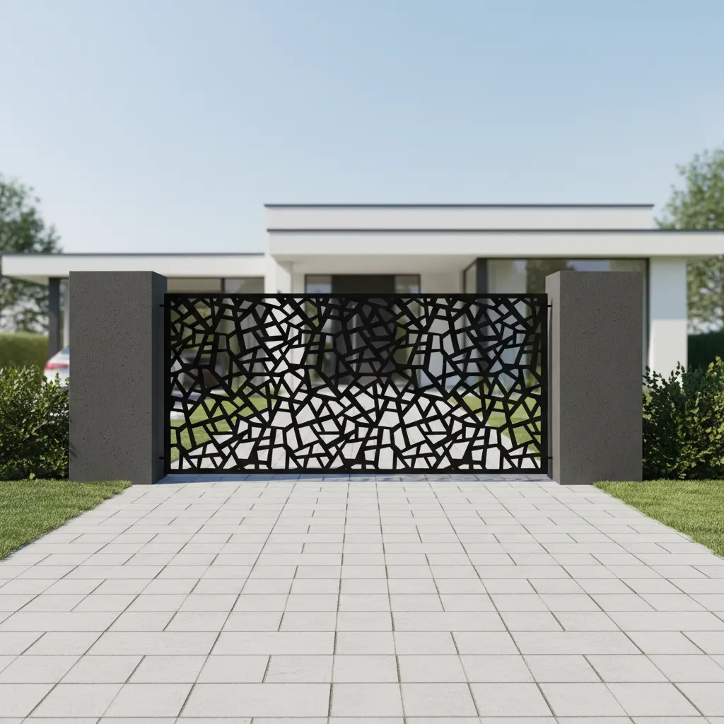 Panel ogrodzeniowy Rozbite Szkło – nowoczesny metalowy wzór inspirowany popękaną taflą szkła.