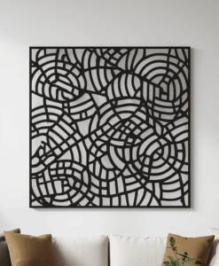 Panel dekoracyjny Geometric Orbit – stalowy panel ażurowy z geometrycznym wzorem okręgów i linii