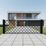 Panel ogrodzeniowy z geometrycznym wzorem marokańskiej kraty, czarny, metalowy, nowoczesny design