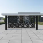 Panel ogrodzeniowy z abstrakcyjnym geometrycznym wzorem mozaiki, czarny, metalowy, nowoczesny design