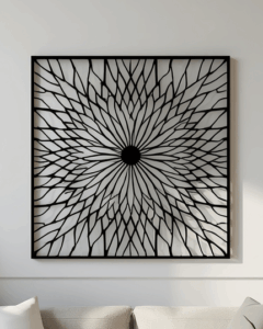 Panel dekoracyjny Solar Burst – stalowy panel ażurowy z promienistym wzorem słońca