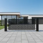 Panel ogrodzeniowy z czarnym orientalnym wzorem, metalowy, dekoracyjny i elegancki