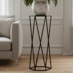 Stojak metalowy na kwiaty w kształcie sześciokąta, nowoczesny design, czarny kolor