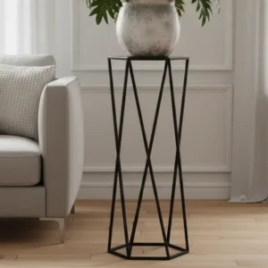 Stojak metalowy na kwiaty w kształcie sześciokąta, nowoczesny design, czarny kolor