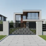 Nowoczesny panel ogrodzeniowy z motywem wachlarzy, czarny metalowy panel dekoracyjny