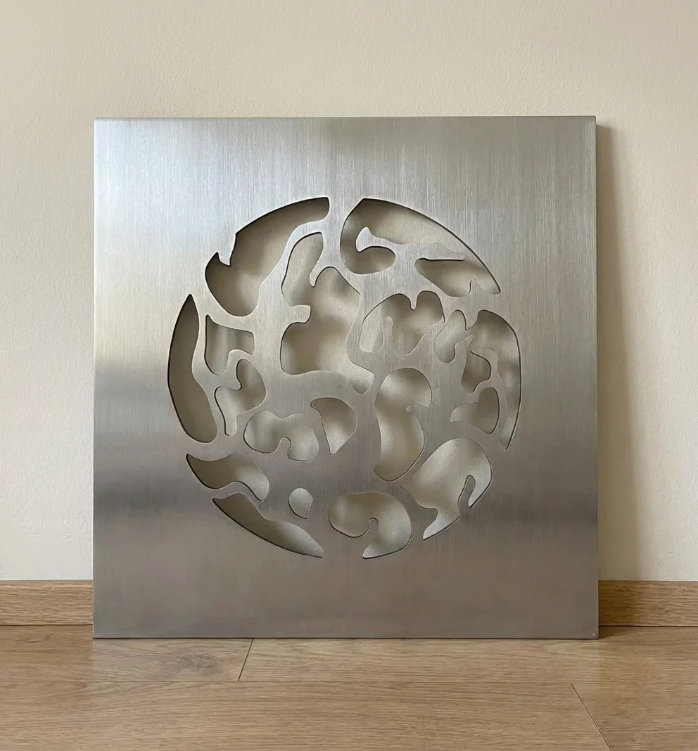 Panel dekoracyjny metalowy stal szczotkowana okrągły wzór abstrakcyjny nowoczesny na ścianę