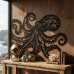 Metalowa dekoracja ścienna Ośmiornica na ścianie w stylu loftowym z morskim klimatem