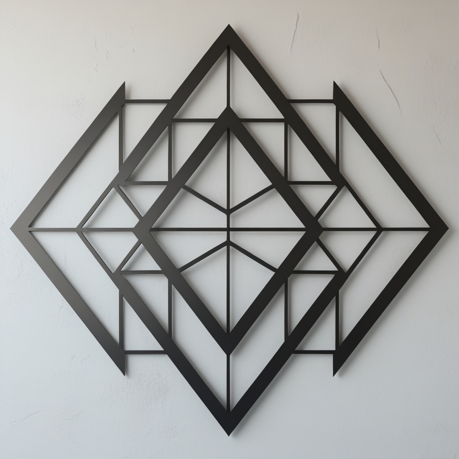 Metalowa dekoracja ścienna w formie geometrycznego diamentu