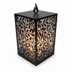 Lampion roślinny Płomień – metalowy lampion ogrodowy z plexi i pokrywą