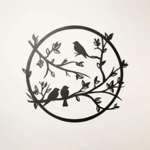 Dekoracja ścienna metalowa Ptasi Okrąg – okrąg z ptakami siedzącymi na gałęziach
