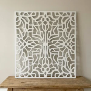Panel dekoracyjny metalowy biały geometryczny symetryczny ażurowy na ścianę