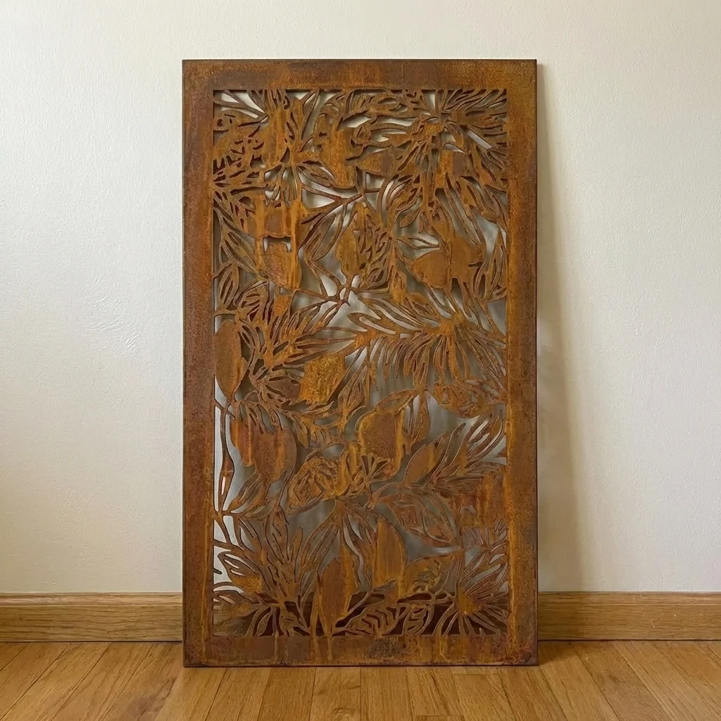 Panel dekoracyjny metalowy corten tropikalne liście ażurowy na ścianę