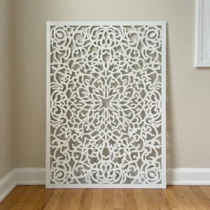 Panel dekoracyjny metalowy biały ornamentowy arabeska ażurowy na ścianę