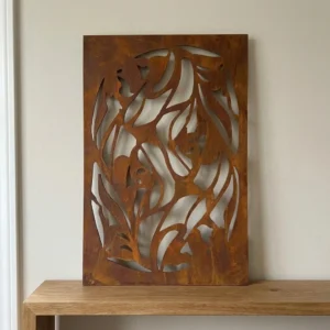 Panel dekoracyjny metalowy corten z motywem liści ażurowy na ścianę