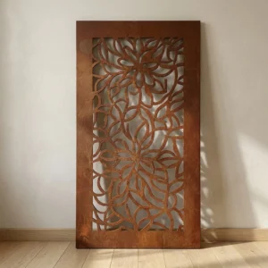 Panel Dekoracyjny Metalowy Kwiatowa Symetria – ażurowy panel ścienny z roślinnym wzorem