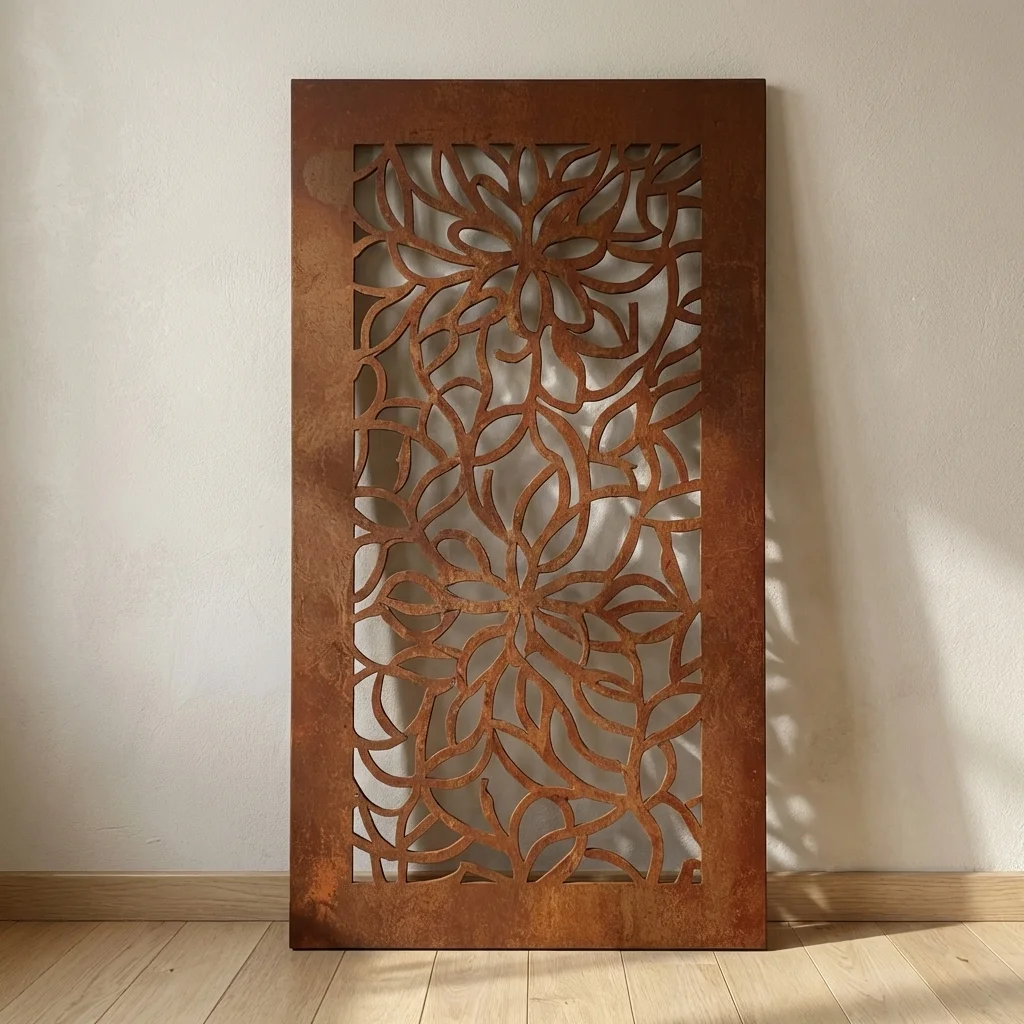 Panel Dekoracyjny Metalowy Kwiatowa Symetria – ażurowy panel ścienny z roślinnym wzorem