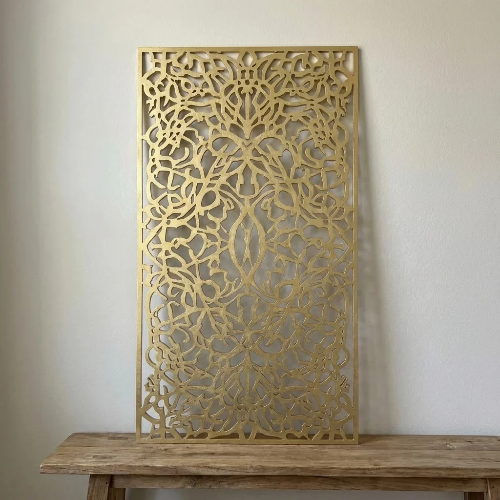 Panel dekoracyjny metalowy złoty ornamentowy arabeska ażurowy na ścianę
