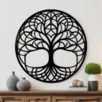 Panel dekoracyjny metalowy Drzewo Życia – wzór geometryczny, czarny