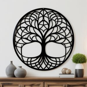 Panel dekoracyjny metalowy Drzewo Życia – wzór geometryczny, czarny