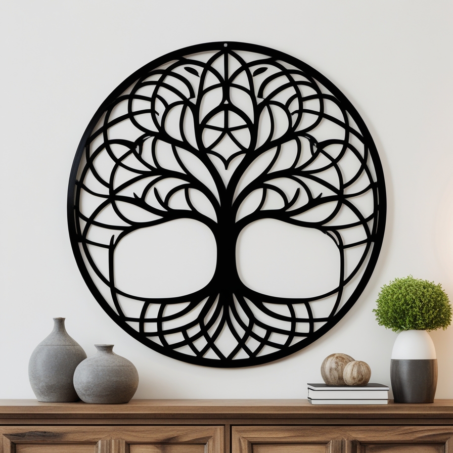 Panel dekoracyjny metalowy Drzewo Życia – wzór geometryczny, czarny