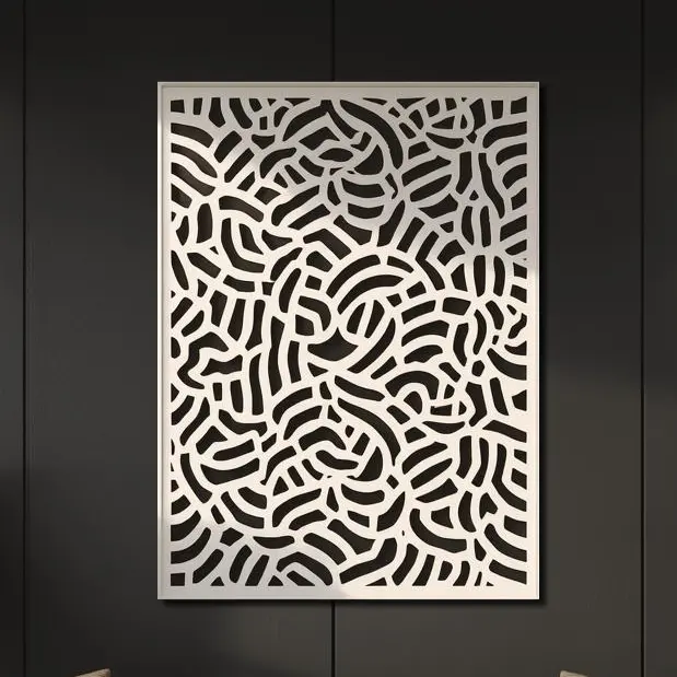 Panel Dekoracyjny Metalowy Fale Chaosu – nowoczesny wzór z nieregularnych linii, czarno-biała dekoracja ścienna