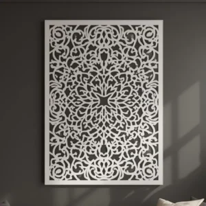 Panel dekoracyjny metalowy Biała Arabeska – biały, ażurowy wzór arabeskowy na ścianę