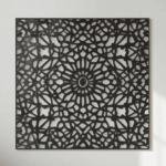 Panel dekoracyjny ażurowy Mandala Stella z metalu, wzór gwiazdy inspirowany mandalą, czarny