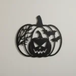 Metalowa dekoracja ścienna dynia z nietoperzami na Halloween