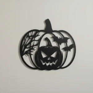 Metalowa dekoracja ścienna dynia z nietoperzami na Halloween