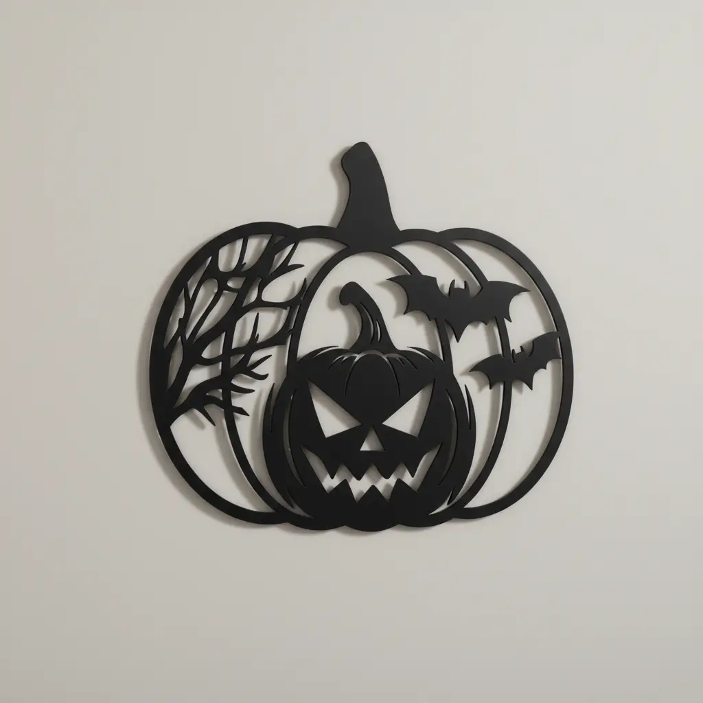 Metalowa dekoracja ścienna dynia z nietoperzami na Halloween