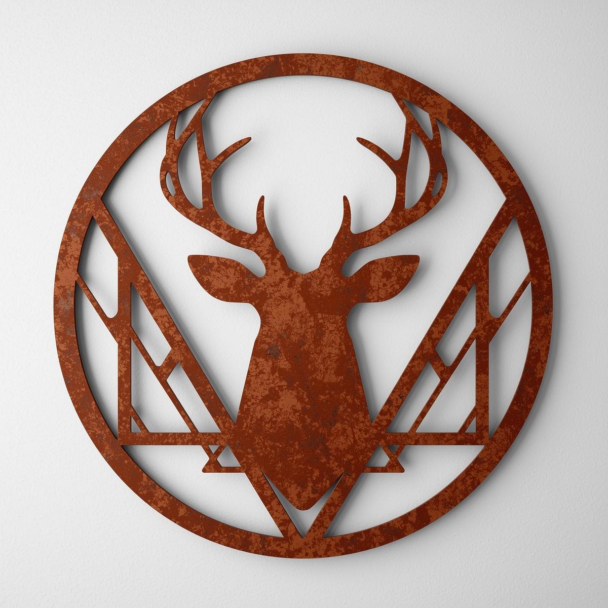 Metalowa dekoracja ścienna – jeleń w geometrycznym wzorze