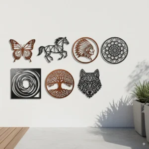 Metalowe dekoracje ścienne – wzory zwierząt, mandali i natury