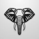 Metalowa dekoracja ścienna – głowa słonia geometryczna, czarna stal