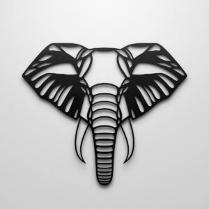 Metalowa dekoracja ścienna – głowa słonia geometryczna, czarna stal