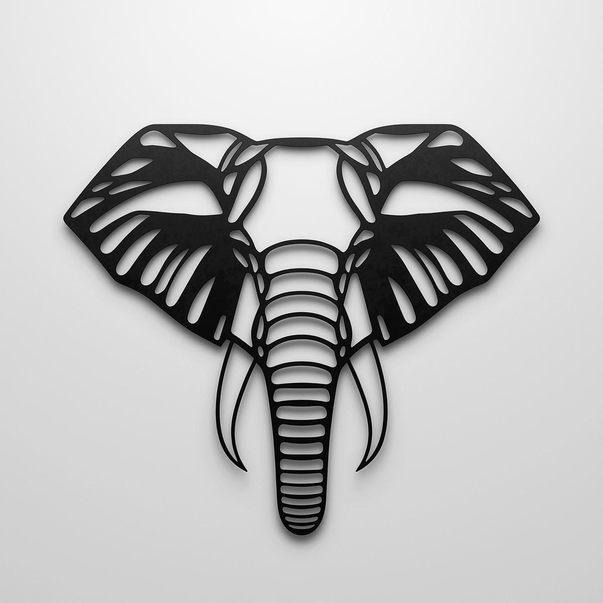 Metalowa dekoracja ścienna – głowa słonia geometryczna, czarna stal