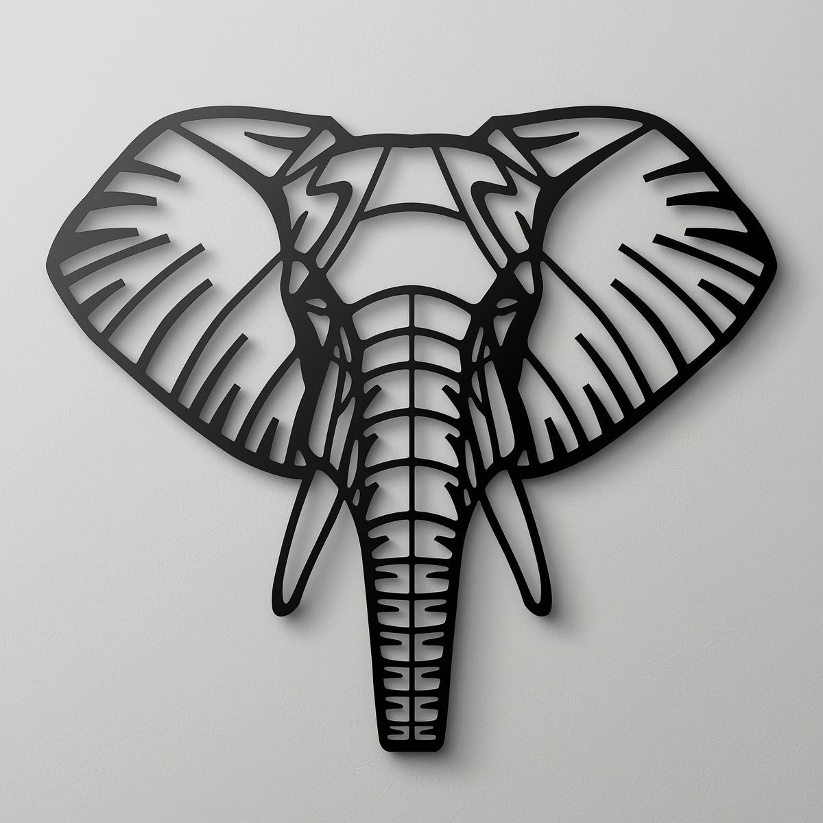 Metalowa dekoracja ścienna – głowa słonia geometryczna, czarna stal