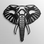 Metalowa dekoracja ścienna – głowa słonia geometryczna, czarna stal