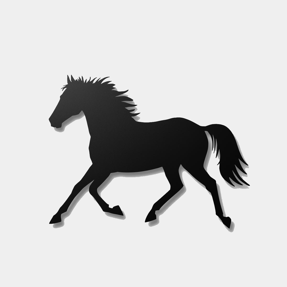 Metalowa dekoracja ścienna przedstawiająca konia w biegu, wycięta laserowo