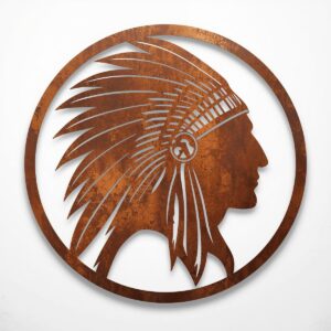 Metalowa dekoracja ścienna Indian Head Warrior – corten