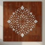 Panel dekoracyjny ażurowy Cortenowa Gwiazda z metalu, wzór gwiazdy w wykończeniu corten