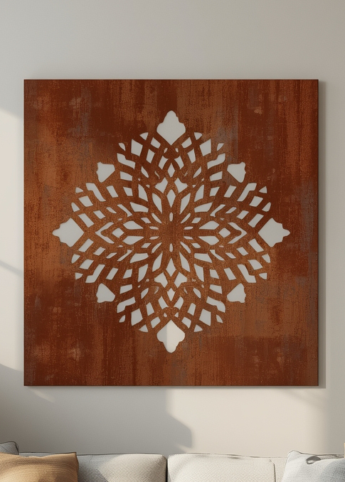 Panel dekoracyjny ażurowy Cortenowa Gwiazda z metalu, wzór gwiazdy w wykończeniu corten