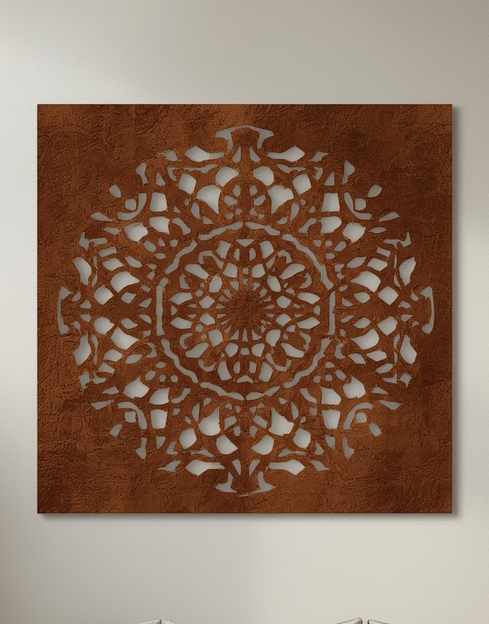 Panel dekoracyjny ażurowy Cortenowa Rozeta z metalu, okrągły wzór mandali w wykończeniu corten