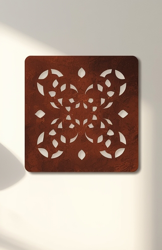 Panel dekoracyjny ażurowy Rustica Simple z metalu, prosty kwiatowy wzór w wykończeniu corten